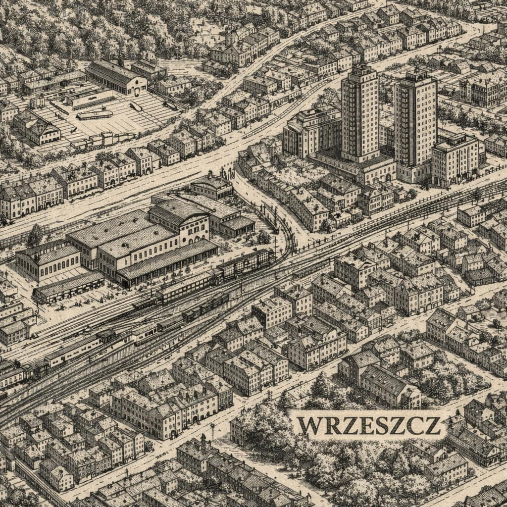 Stylizowana na XIX wiek mapa Gdańska, Wrzeszcza, siedziby naszej firmy. 